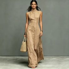 Load image into Gallery viewer, Women's Stand-Collar Single-Breasted Sleeveless Midi Dress
