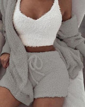 Load image into Gallery viewer, 3pcs Womens Clothing Long Sleeve Crop Tank Top And Drawstring Shorts Pajama Set
