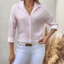 Load image into Gallery viewer, Women's Striped Lapel Long Sleeved Shirt Top
