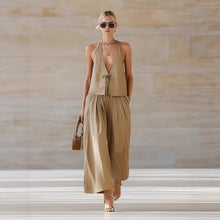 Load image into Gallery viewer, Women's Sleeveless Vest &amp; Wide-Leg Pants Set – 2-Piece Lace-Up Outfit
