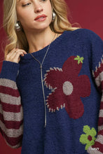 Load image into Gallery viewer, Umgee Flower Jacquard Striped Long Sleeve Sweater
