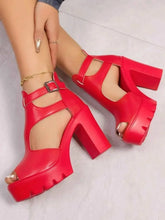Load image into Gallery viewer, Stylish Cutout Block : Heels Sandals
