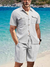 Load image into Gallery viewer, Men's Full Size Button Down Short Sleeve Top and Shorts Set Plus Size
