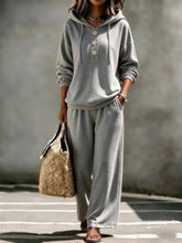 Load image into Gallery viewer, Women's Button-Neck Hoodie &amp; Wide-Leg Pants Set
