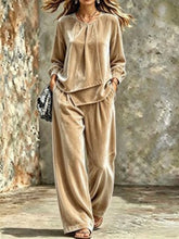 Load image into Gallery viewer, Women's Velvet Center-Pleat Relaxed Top &amp; Wide-Leg Pants Set

