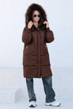 Load image into Gallery viewer, Lauren Genuine Fur Trim Down Fill Coat in Chocolate
