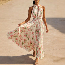 Load image into Gallery viewer, Women's Halterneck High-Waist Swing Dress – Floral &amp; Solid Prints
