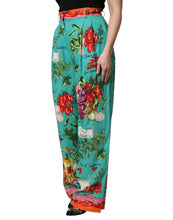 Load image into Gallery viewer, Dolce &amp; Gabbana Green Silk Printed Straight Pants
