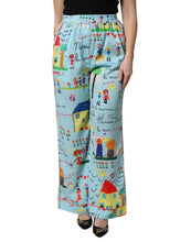Load image into Gallery viewer, Dolce &amp; Gabbana Light Blue Drawing Mid Waist Wide Leg Pants
