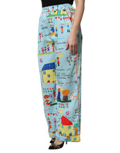 Load image into Gallery viewer, Dolce &amp; Gabbana Light Blue Drawing Mid Waist Wide Leg Pants
