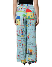 Load image into Gallery viewer, Dolce &amp; Gabbana Light Blue Drawing Mid Waist Wide Leg Pants
