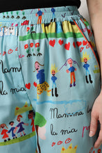 Load image into Gallery viewer, Dolce &amp; Gabbana Light Blue Drawing Mid Waist Wide Leg Pants
