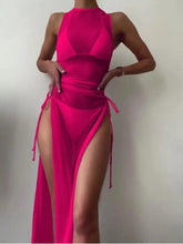 Load image into Gallery viewer, Women's Solid Color Three-Piece Bikini Set with Maxi Dress Cover-Up
