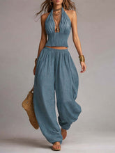 Load image into Gallery viewer, Women's Sleeveless Backless Halter Top &amp; Wide-Leg Pants Set
