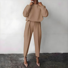 Load image into Gallery viewer, Women’s Solid Color 2-Piece Set – Long Sleeve Top &amp; Pleated Pants Loungewear
