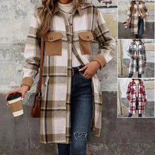 Load image into Gallery viewer, Brushed Plaid Long Coat with Pockets - Women's Winter Jacket
