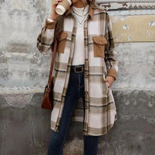Load image into Gallery viewer, Brushed Plaid Long Coat with Pockets - Women's Winter Jacket
