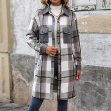 Load image into Gallery viewer, Brushed Plaid Long Coat with Pockets - Women's Winter Jacket
