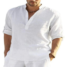 Load image into Gallery viewer, Men's Casual Cotton Linen Solid Color Long Sleeve Shirt Loose Stand Collar
