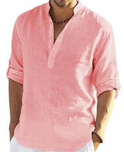 Load image into Gallery viewer, Men's Casual Cotton Linen Solid Color Long Sleeve Shirt Loose Stand Collar
