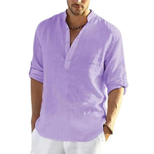 Load image into Gallery viewer, Men's Casual Cotton Linen Solid Color Long Sleeve Shirt Loose Stand Collar
