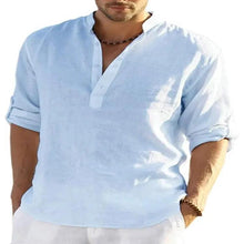 Load image into Gallery viewer, Men's Casual Cotton Linen Solid Color Long Sleeve Shirt Loose Stand Collar

