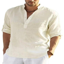 Load image into Gallery viewer, Men's Casual Cotton Linen Solid Color Long Sleeve Shirt Loose Stand Collar
