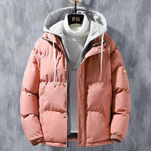 Load image into Gallery viewer, Fashion Hooded Jacket Men Winter Windproof Thickened Fake Two-piece Coat Solid Leisure Sports Cotton Jacket
