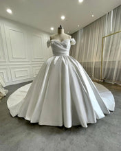 Load image into Gallery viewer, Off-Shoulder Satin Ball Gown Wedding Dress - Princess Style
