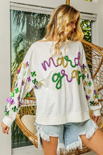 Load image into Gallery viewer, BiBi Fleur De Lis Sleeve Mardi Gras Pullover
