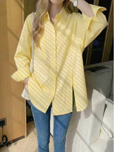 Load image into Gallery viewer, Women's Solid Color Drop Shoulder Button Side Slit Shirt
