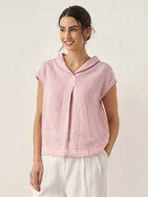 Load image into Gallery viewer, 100% Linen Shawl V-Neck Cap Sleeves Top ELARA

