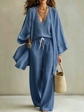 Load image into Gallery viewer, Women's 3-Piece Cardigan, Sleeveless Vest &amp; Wide Leg Pants Set
