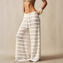 Load image into Gallery viewer, Women's Lace Jacquard Wide-Leg Pants – Hollow-Out Ruffle Patchwork Tie-Up Boho Trousers
