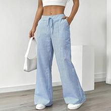 Load image into Gallery viewer, Women's Striped Print Straight Wide Leg Pockets Pants Casual Long Pants
