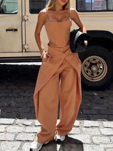 Load image into Gallery viewer, Spaghetti Strap Corset Top &amp; Wide-Leg Pants Set – Camel, XS–2XL
