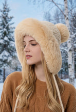 Load image into Gallery viewer, Triple Pom-Pom Fleece Knit Hat with Ear Straps

