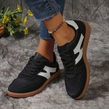 Load image into Gallery viewer, Contrast Lace-Up Round Toe Flat Sneakers – PU Cloth Casual
