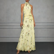 Load image into Gallery viewer, Halter Neck Printed Maxi Dress – Fitted Sleeveless Long Dress

