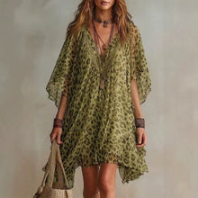 Load image into Gallery viewer, Women's V-Neck Leopard Print Chiffon Beach Cover-Up Dress
