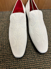 Load image into Gallery viewer, After Midnight White Floral Suede-like Men’s Smoking Red Bottom Prom Dress Shoes Style # 7017
