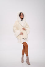 Load image into Gallery viewer, Genuine Polar Fox Fur Wool Hooded Coat
