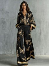 Load image into Gallery viewer, Women's Deep V-Neck Zipper Top &amp; Wide Leg Pants Two-Piece Set
