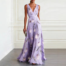 Load image into Gallery viewer, Women's Tulip Print Sleeveless Deep V-Neck A-Line Maxi Dress – 7 Colors
