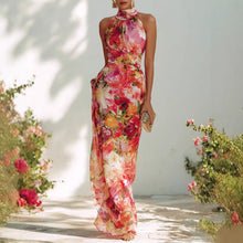 Load image into Gallery viewer, Floral Strapless Chiffon Maxi Dress – Elegant High-Waist A-Line Long Dress for Women
