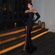 Load image into Gallery viewer, Dress Flare Formal: European Strapless Sleeveless Slit
