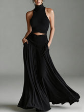Load image into Gallery viewer, Women's Sleeveless High-Neck Top &amp; Elegant Long A-Line Dress Two-Piece Set
