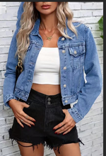 Load image into Gallery viewer, Women's Long Sleeve Denim Jacket – Streetwear Flip Collar Jean Jacket
