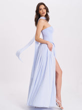 Load image into Gallery viewer, Qianna Baby Blue Peplum Top Drop Waist Chiffon Gown
