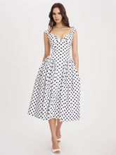 Load image into Gallery viewer, Rahma Polka Dot Drop Waist Midi Cotton Poplin Dress
